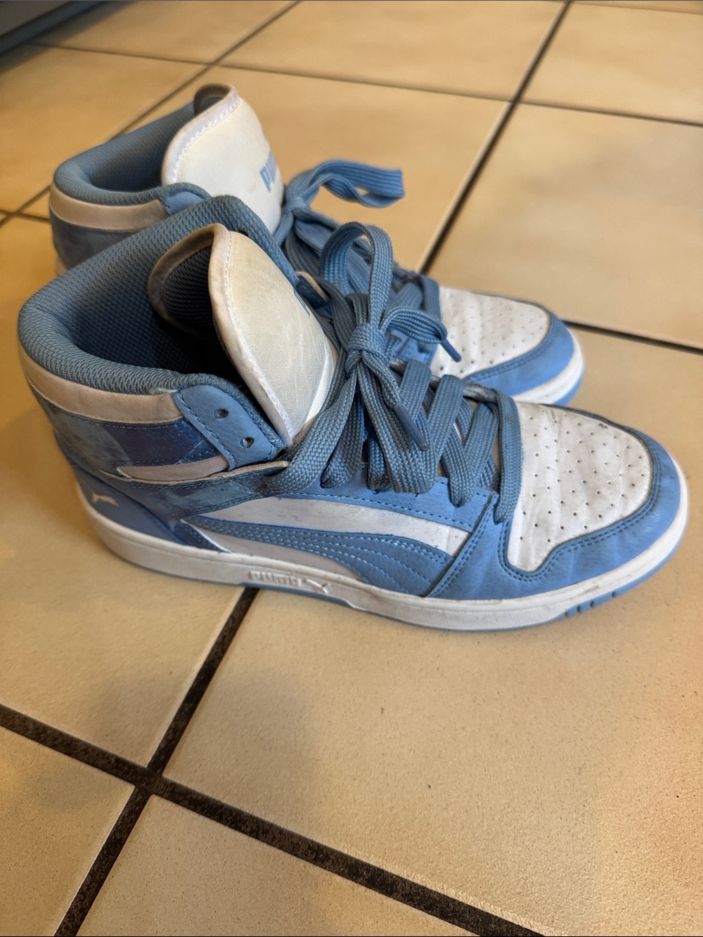 Puma Kids' High-Top Sneakers in Light Blue and White